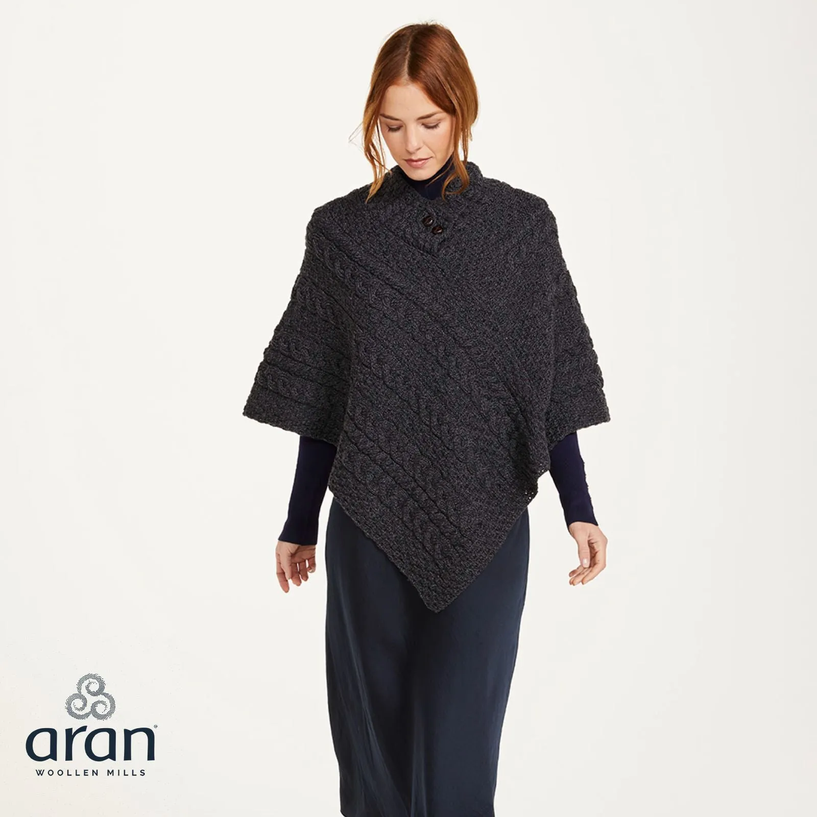 100% Merino Wool Ladies Poncho With Buttons