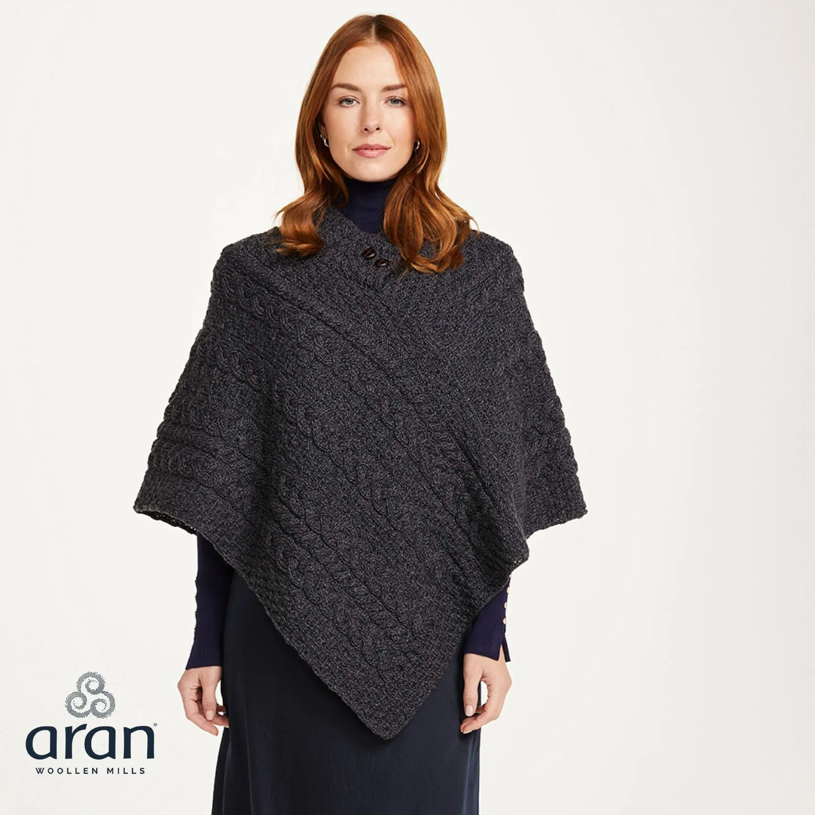 100% Merino Wool Ladies Poncho With Buttons