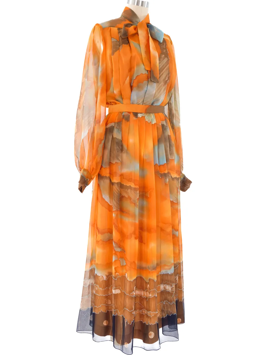 1970's Sunset Chiffon Maxi Skirt Ensemble