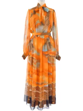 1970's Sunset Chiffon Maxi Skirt Ensemble