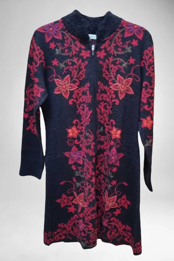 Alpaca Blend Coat with Embroidery - Zipped