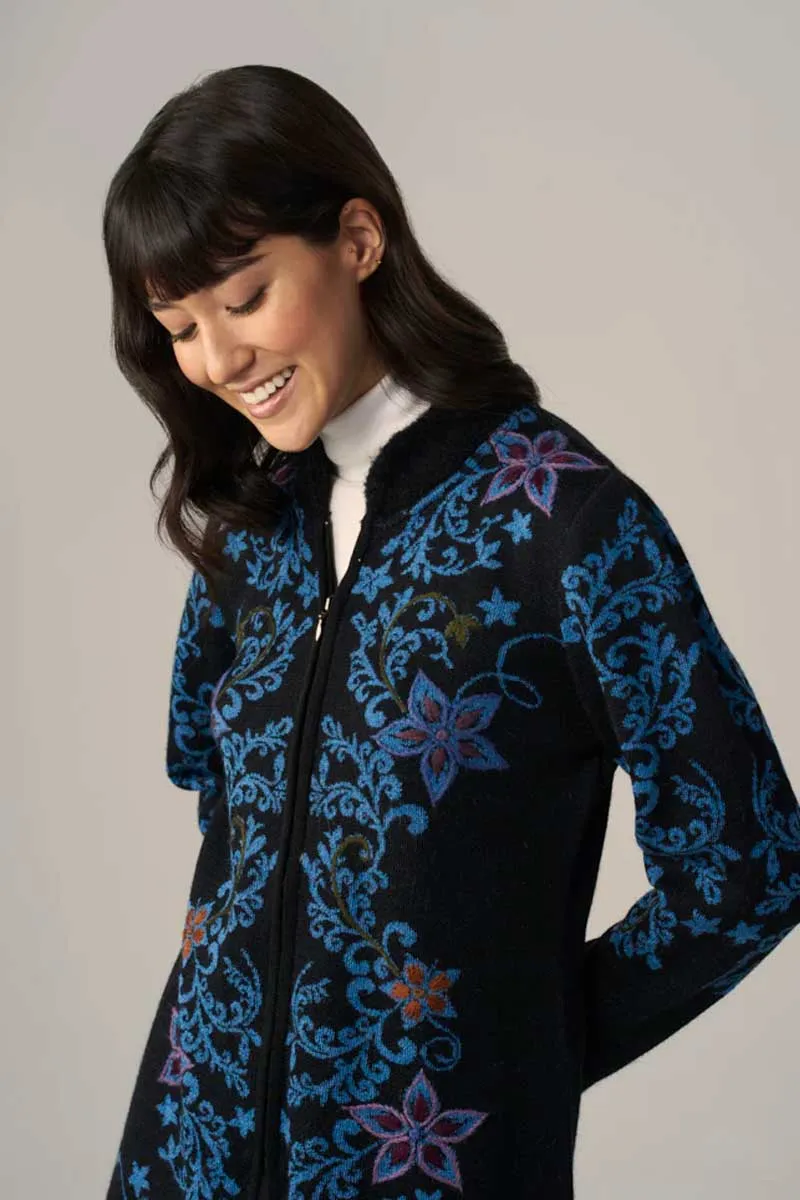 Alpaca Blend Coat with Embroidery - Zipped