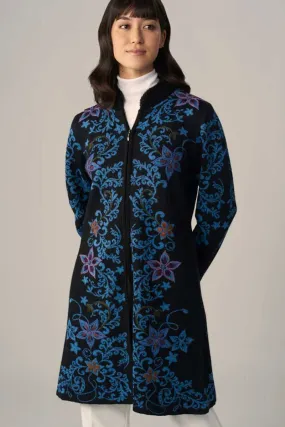Alpaca Blend Coat with Embroidery - Zipped