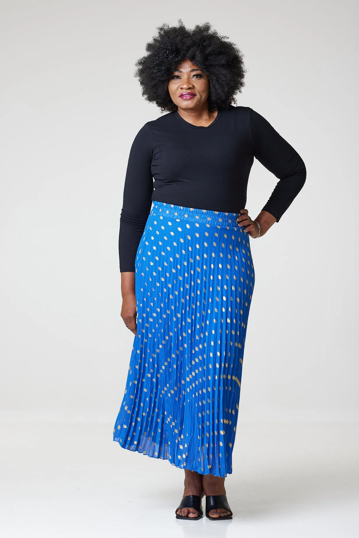 Bardot Maxi Pleated Skirt With Elasticated Waistband-Blue