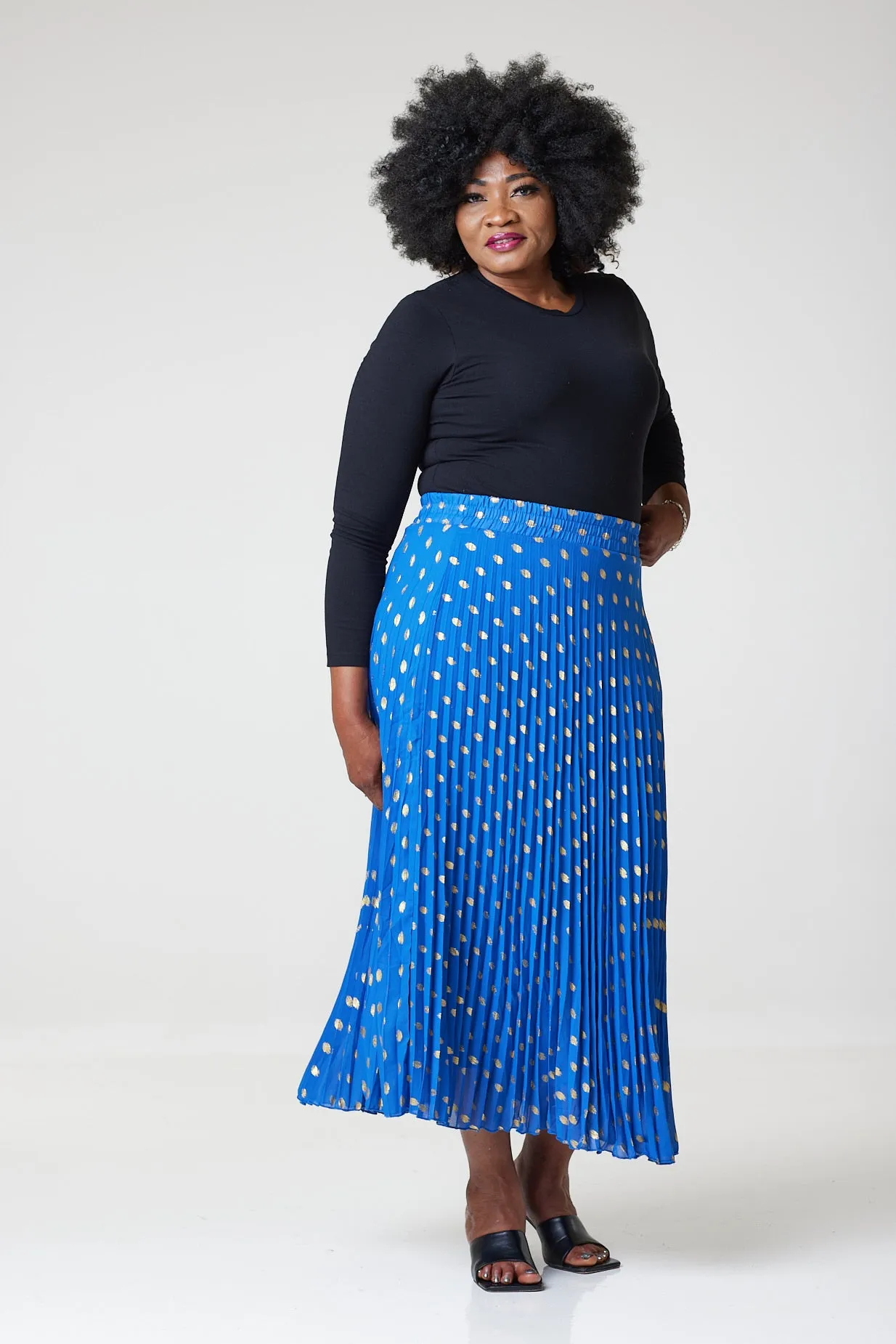 Bardot Maxi Pleated Skirt With Elasticated Waistband-Blue