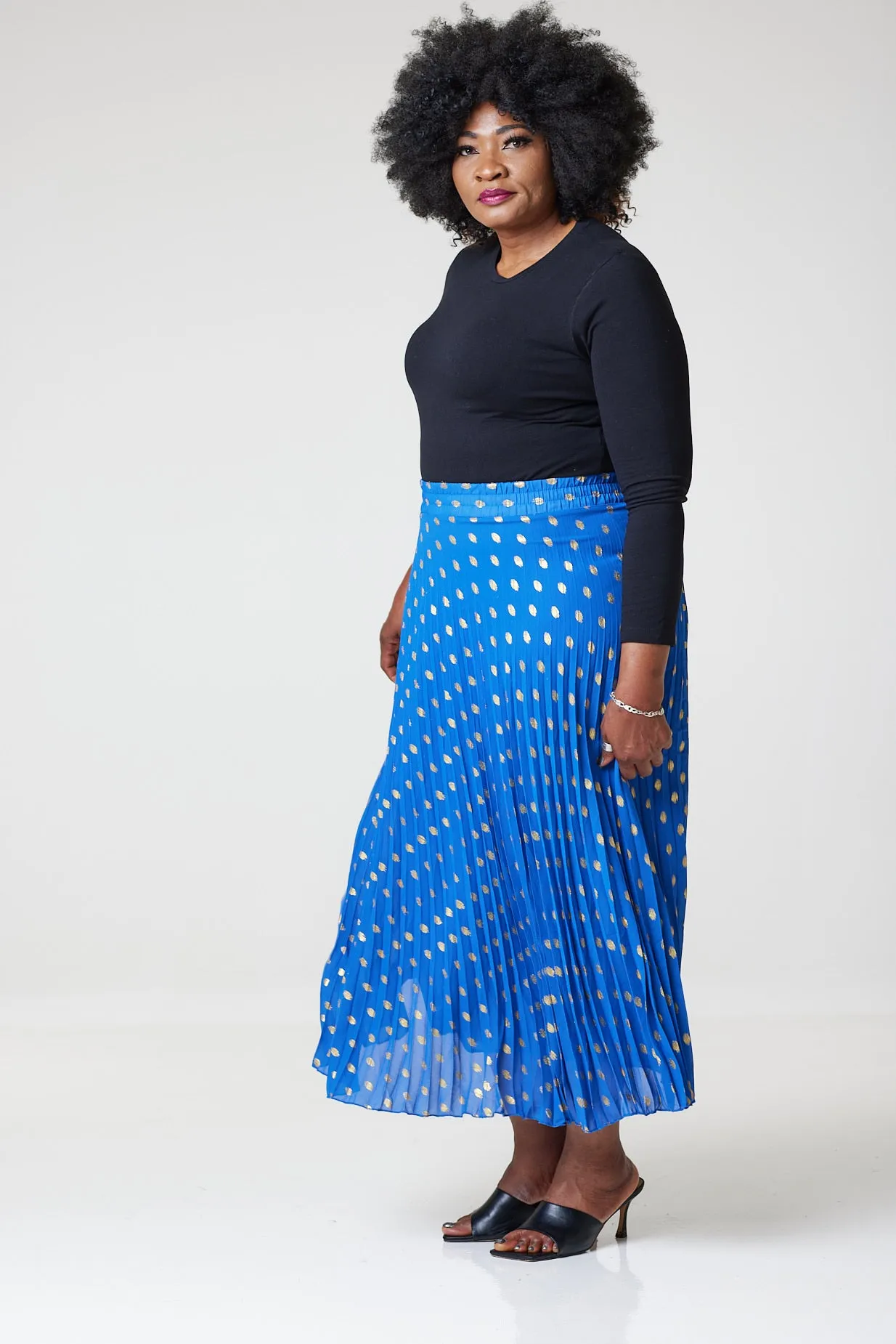 Bardot Maxi Pleated Skirt With Elasticated Waistband-Blue