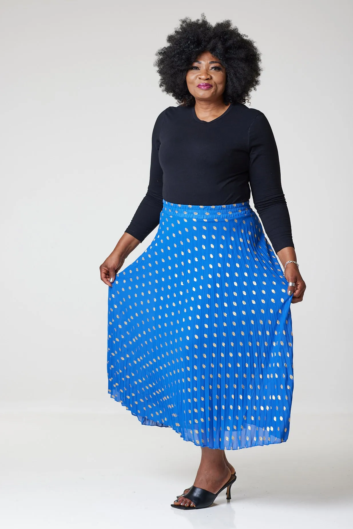 Bardot Maxi Pleated Skirt With Elasticated Waistband-Blue