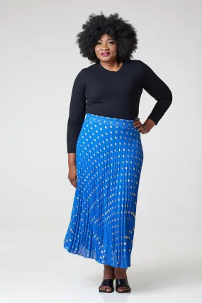 Bardot Maxi Pleated Skirt With Elasticated Waistband-Blue