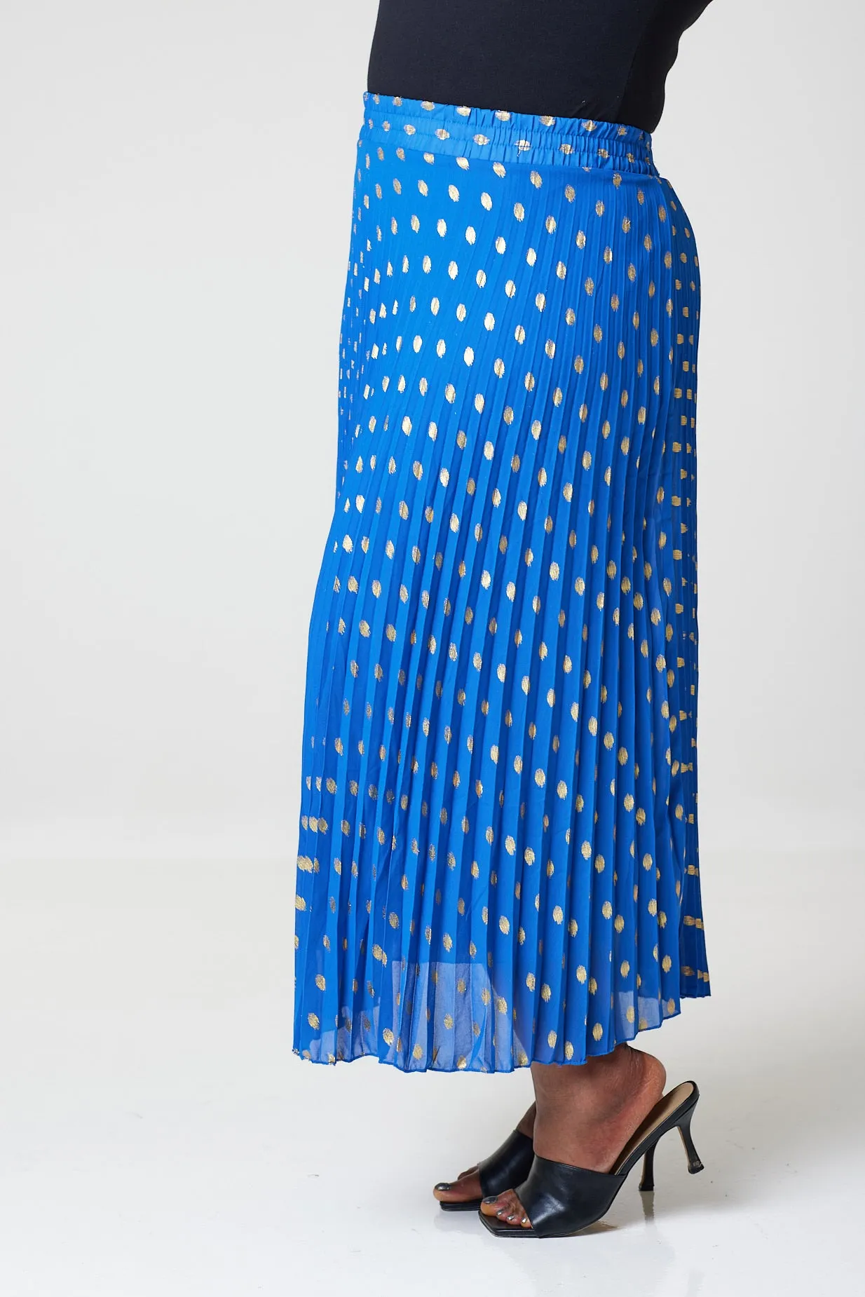 Bardot Maxi Pleated Skirt With Elasticated Waistband-Blue