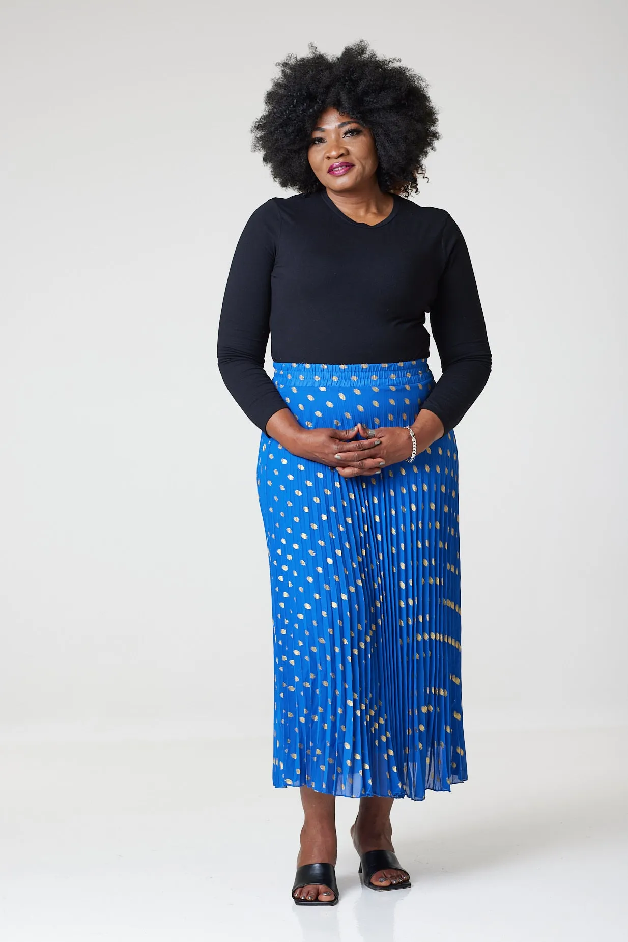 Bardot Maxi Pleated Skirt With Elasticated Waistband-Blue
