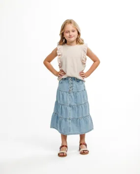 Betty Denim Tiered Maxi Skirt