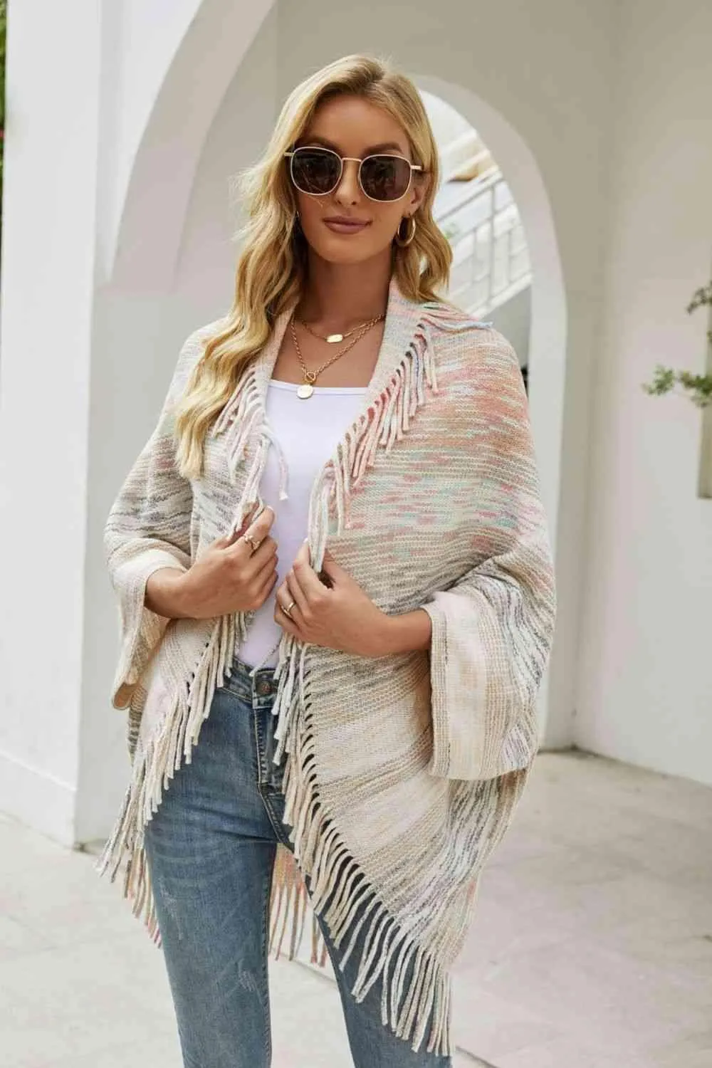 Bohemian Warmth Open Front Fringe Poncho