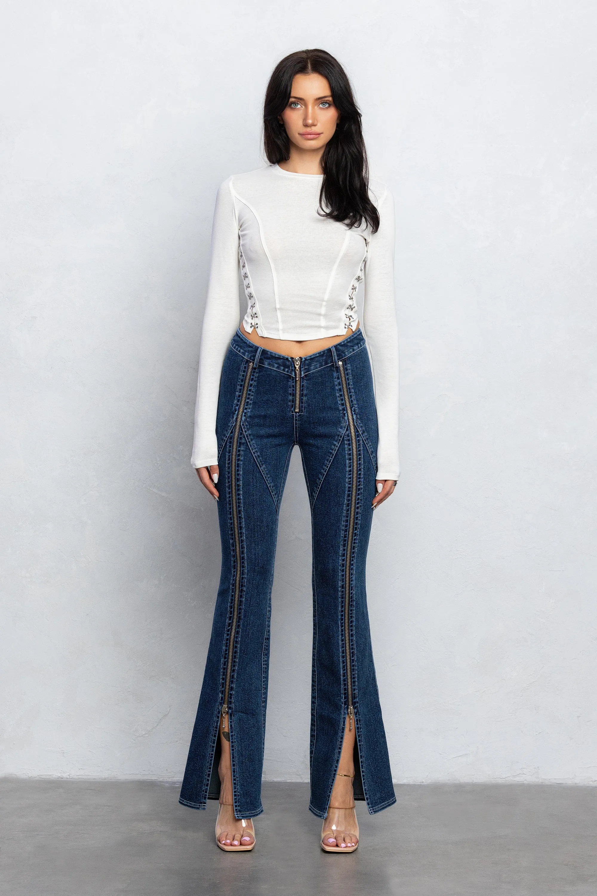 BRYNN DENIM ZIPPER PANTS