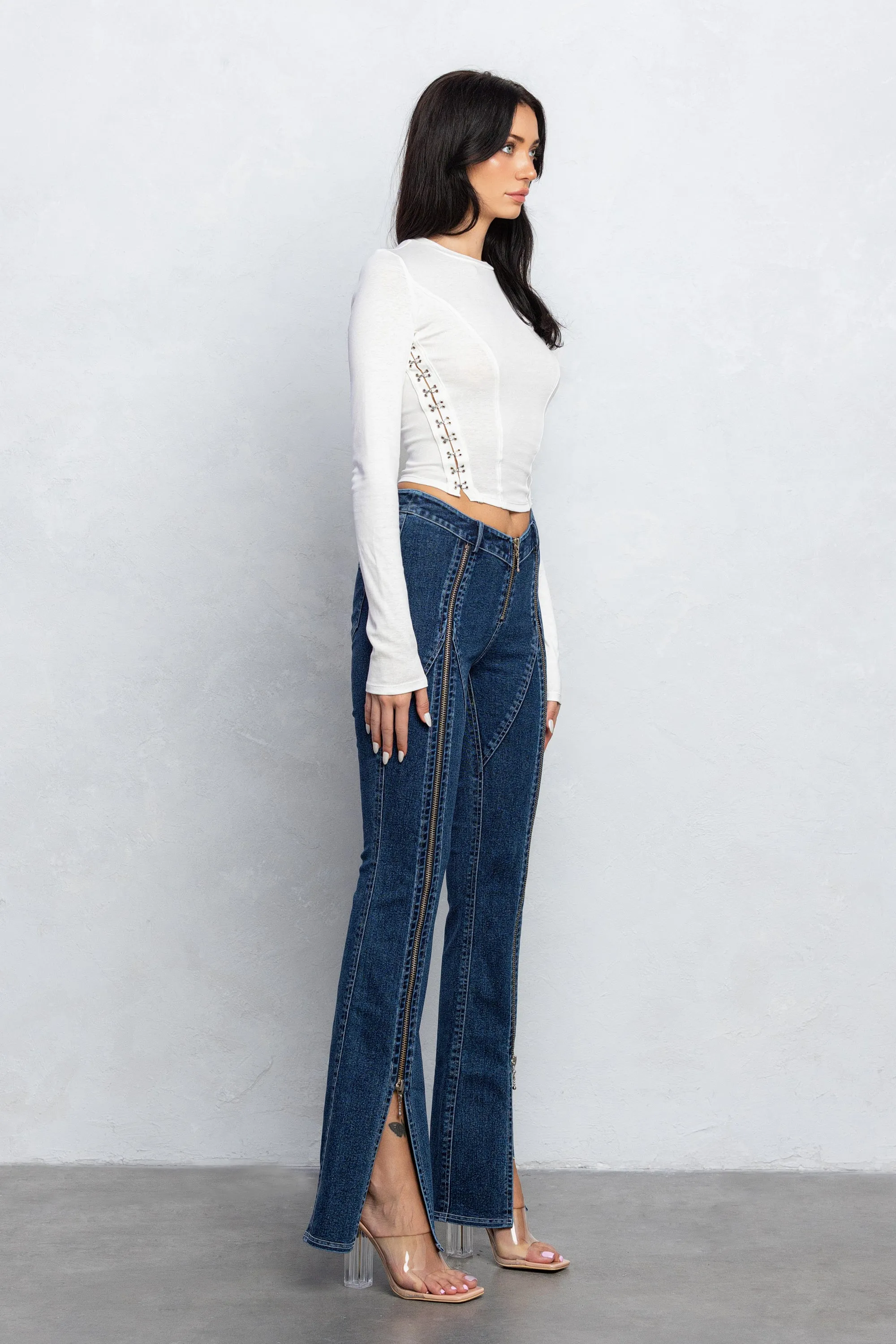 BRYNN DENIM ZIPPER PANTS