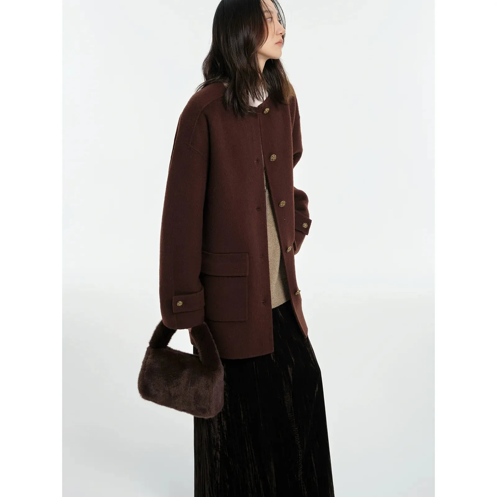 Camel Cashmere Blended Short Coat