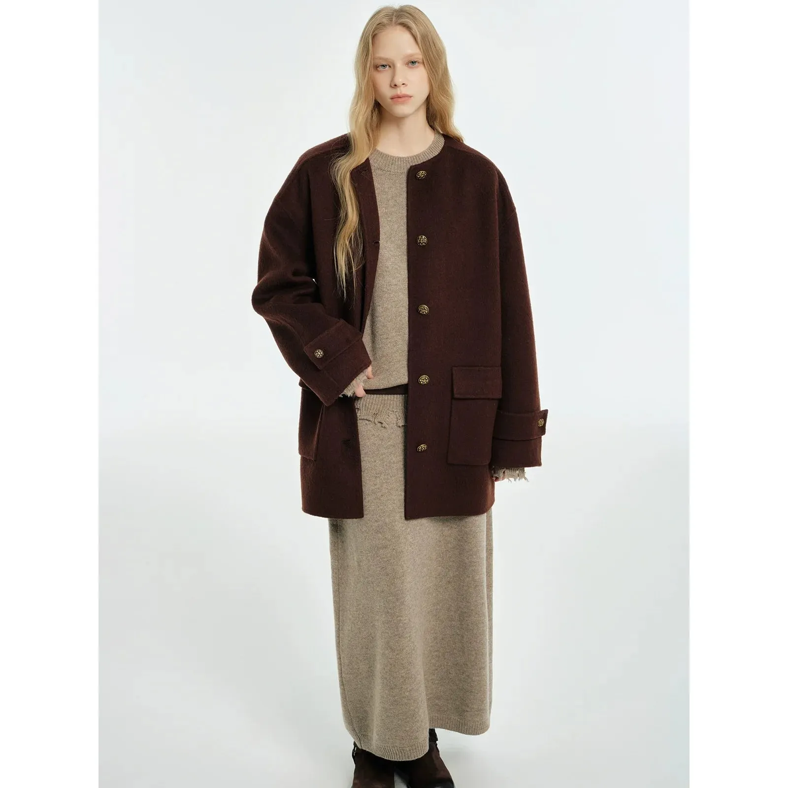 Camel Cashmere Blended Short Coat