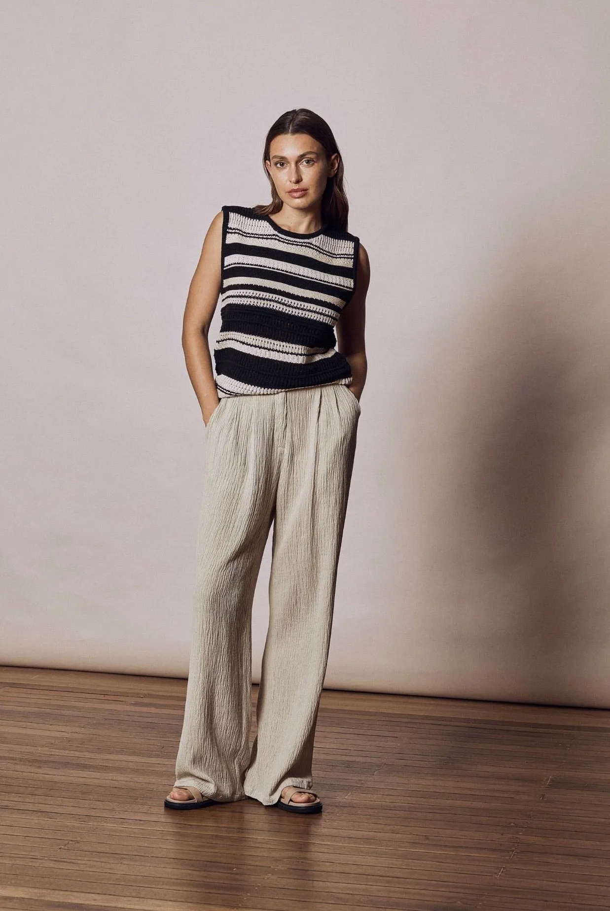Contrast stripe vest - natural and black