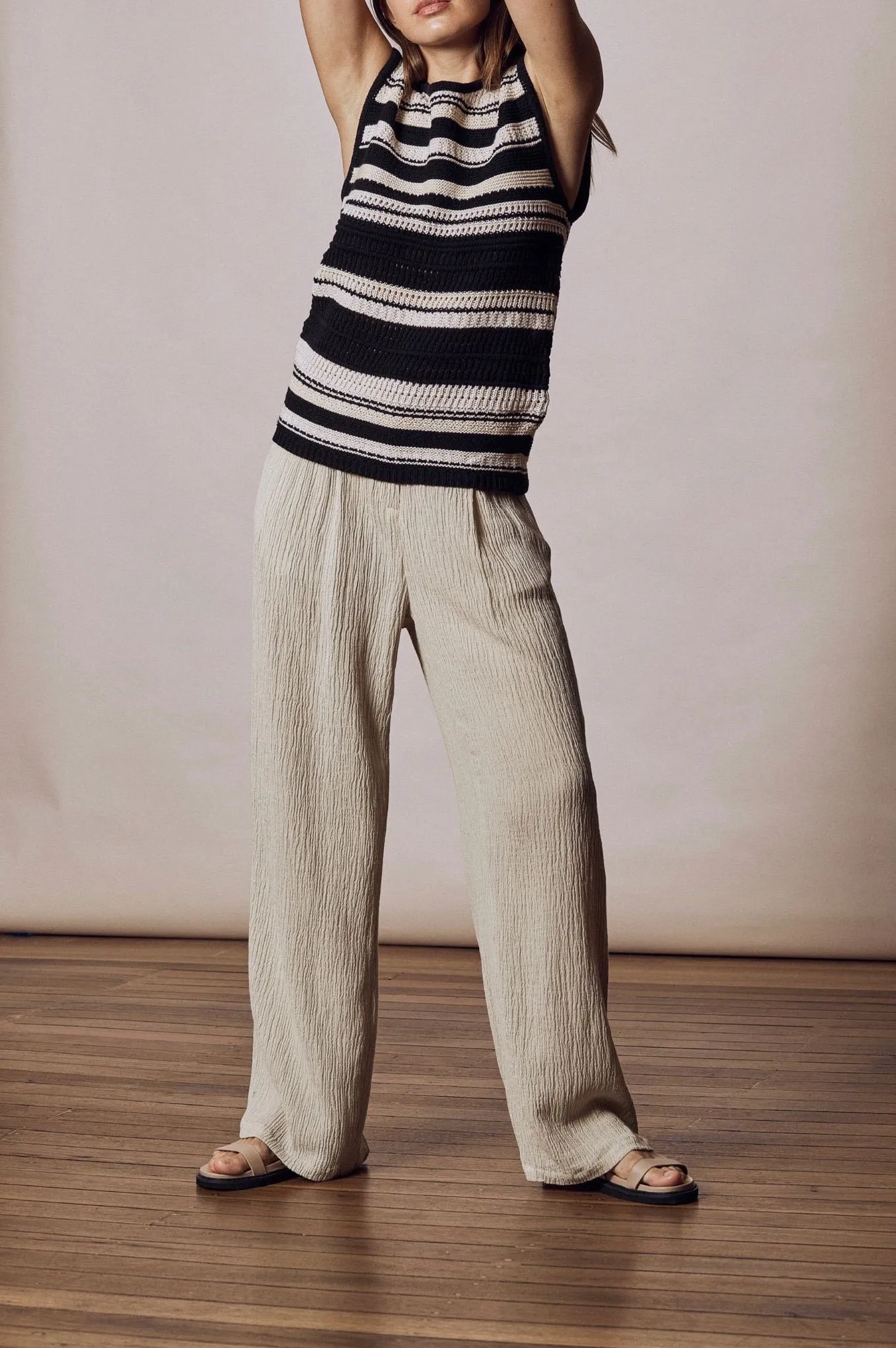 Contrast stripe vest - natural and black