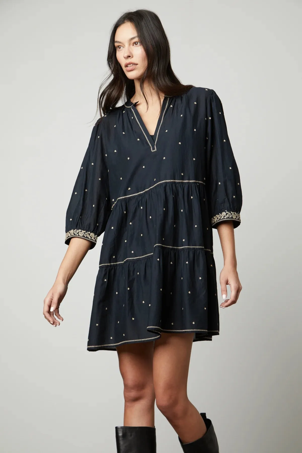 Embroidery Vintage Black Dress
