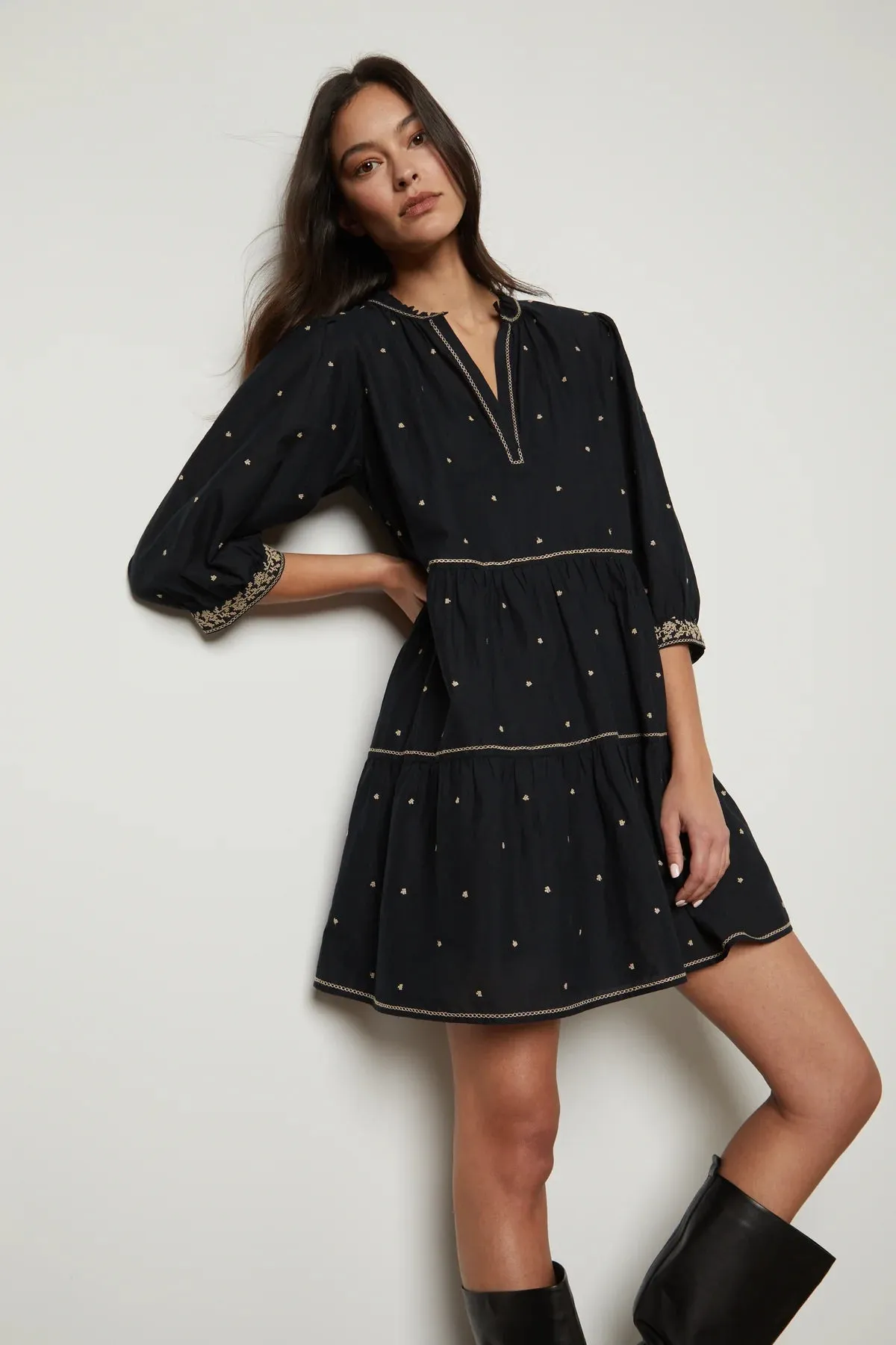 Embroidery Vintage Black Dress