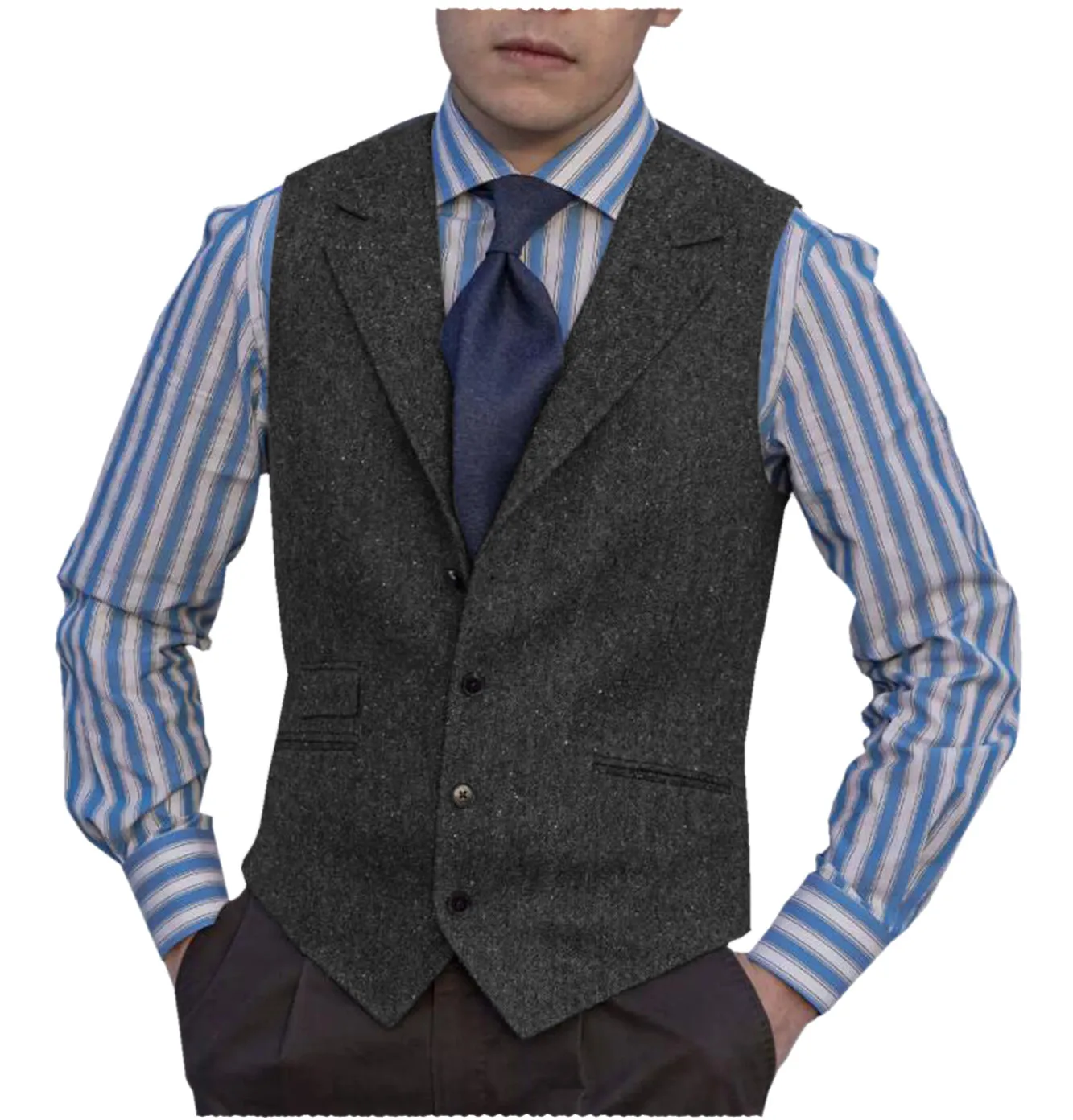 Fashion Men's vest Tweed Notch Lapel Waistcoat