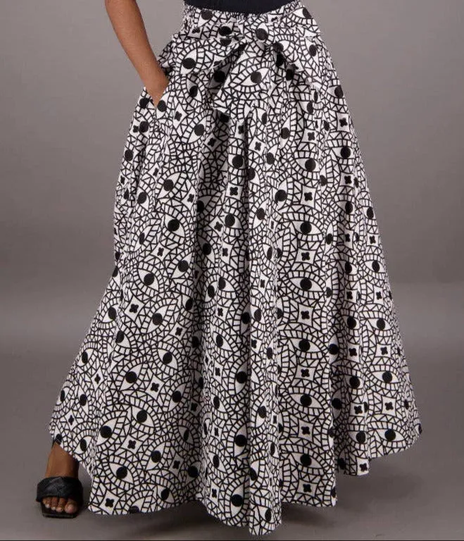 Full-Length Tie-Waist African Wax Print Skirt