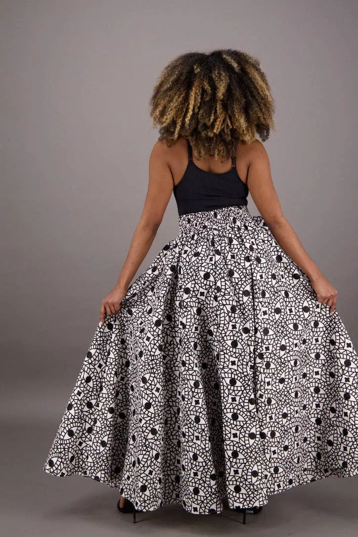 Full-Length Tie-Waist African Wax Print Skirt