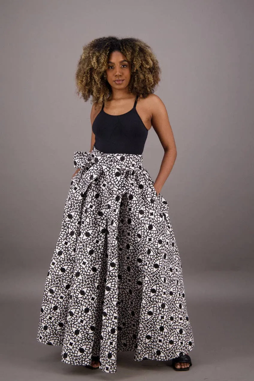 Full-Length Tie-Waist African Wax Print Skirt
