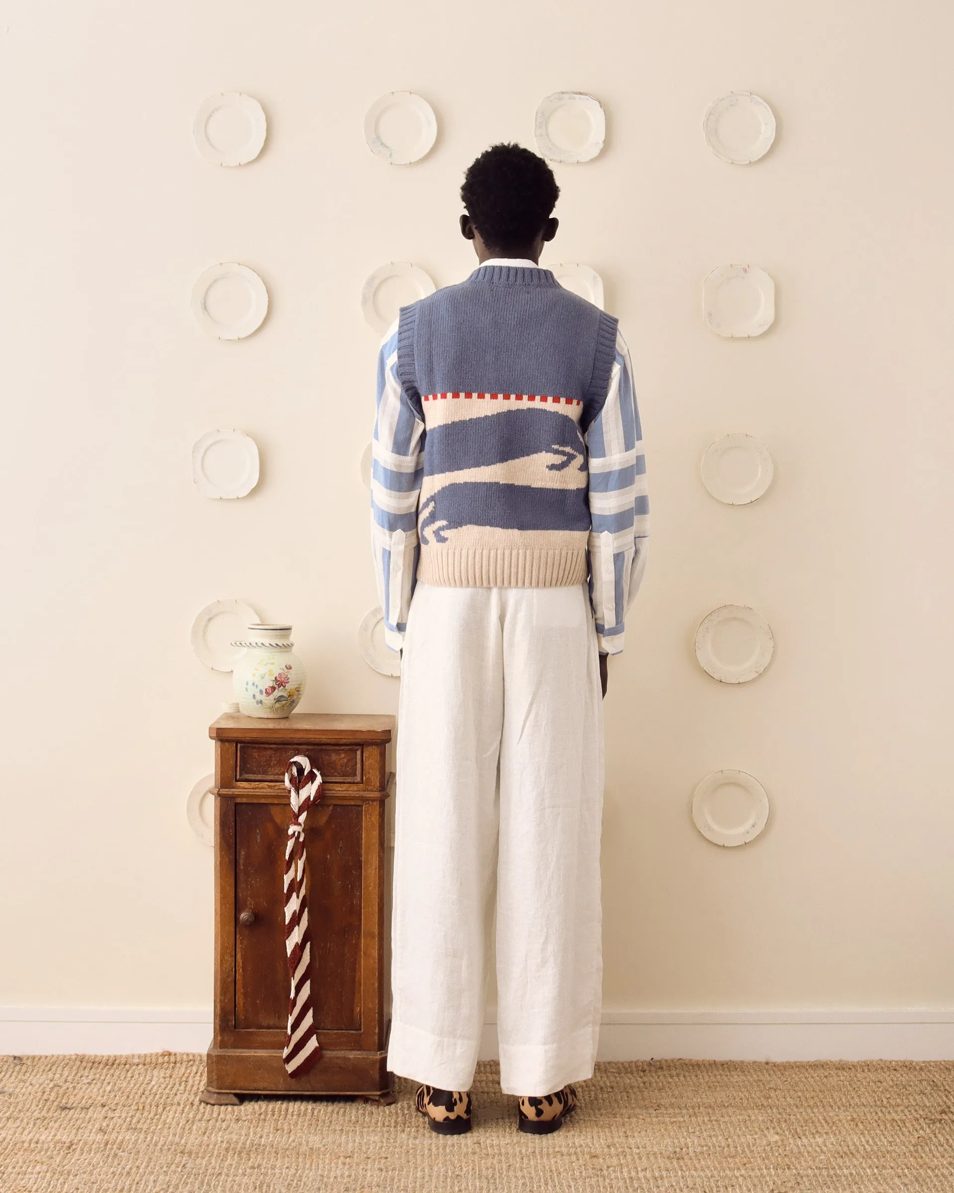 'Harold' Sweater Vest - Blue/Ecru