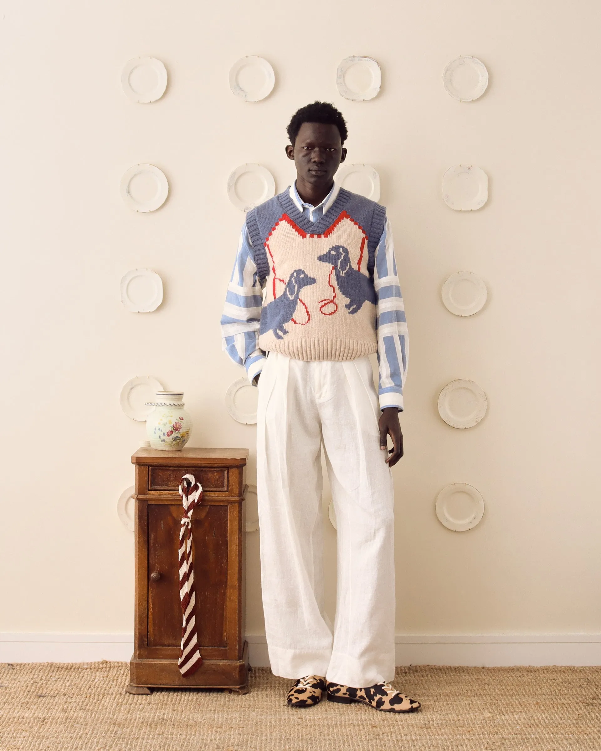 'Harold' Sweater Vest - Blue/Ecru