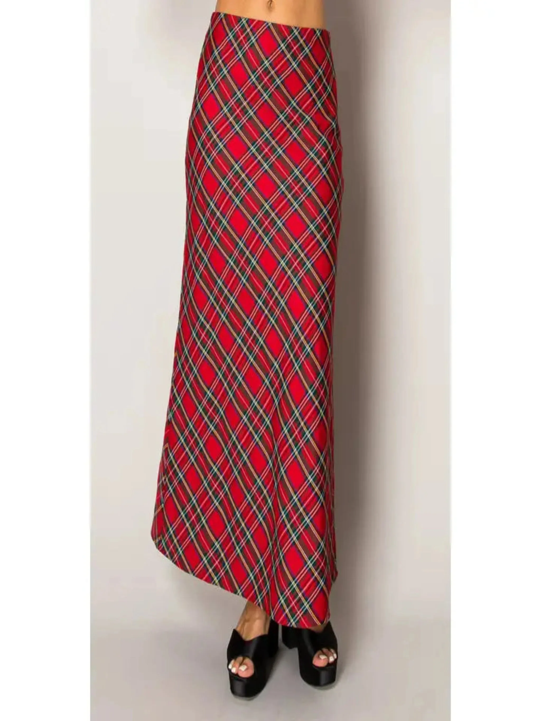 Holiday Flare Maxi Skirt - Plaid
