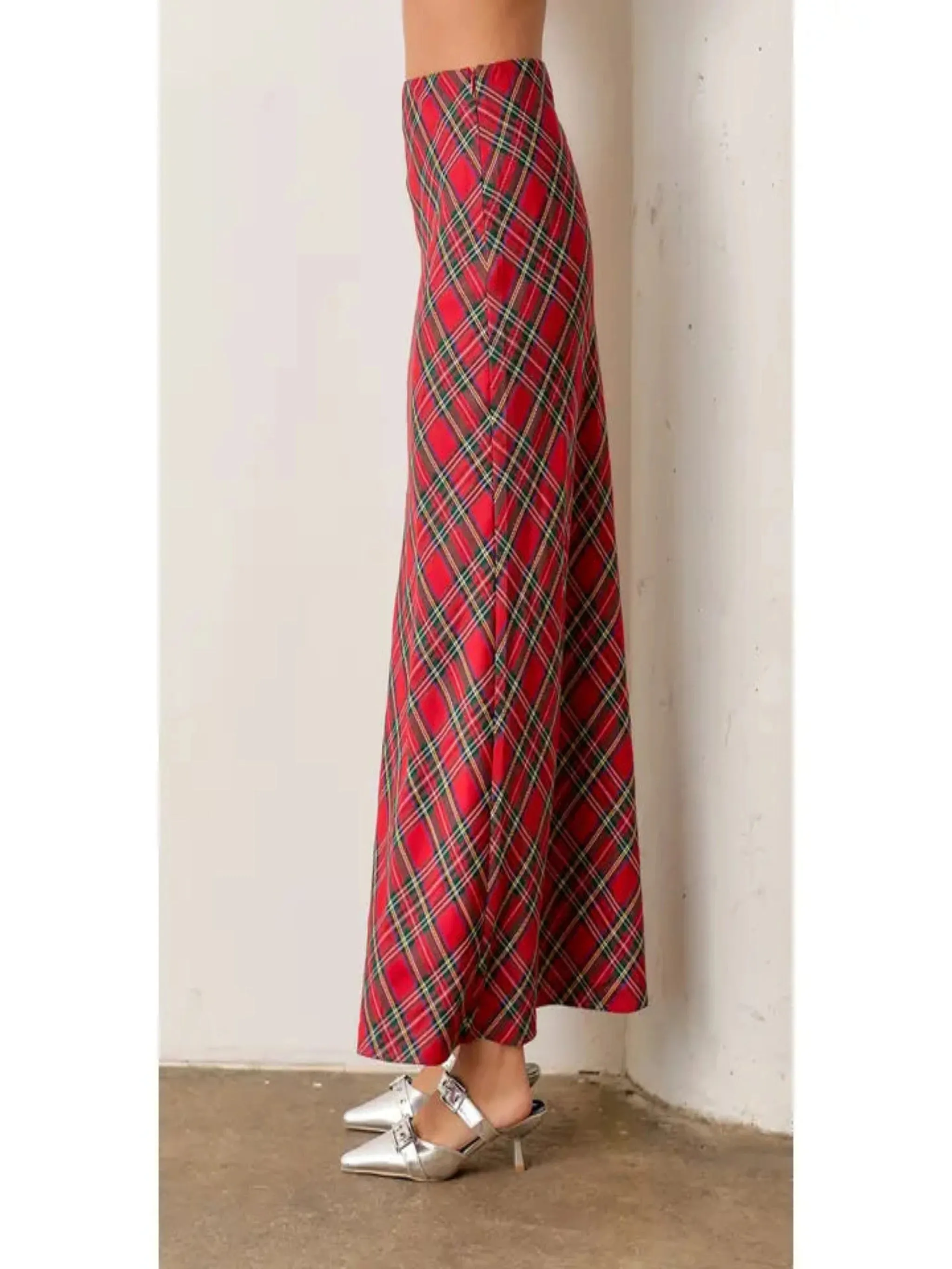 Holiday Flare Maxi Skirt - Plaid