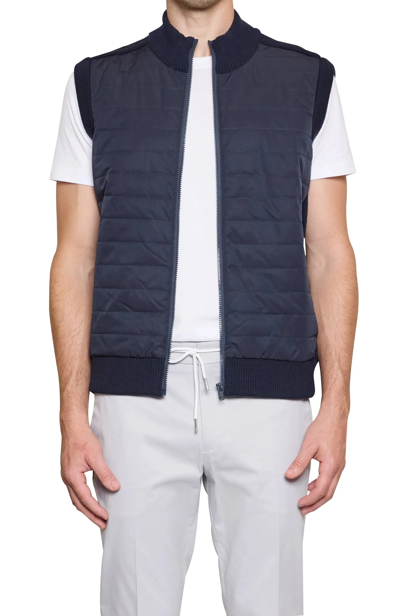 Jake Puffa Front Knitted Vest in Navy