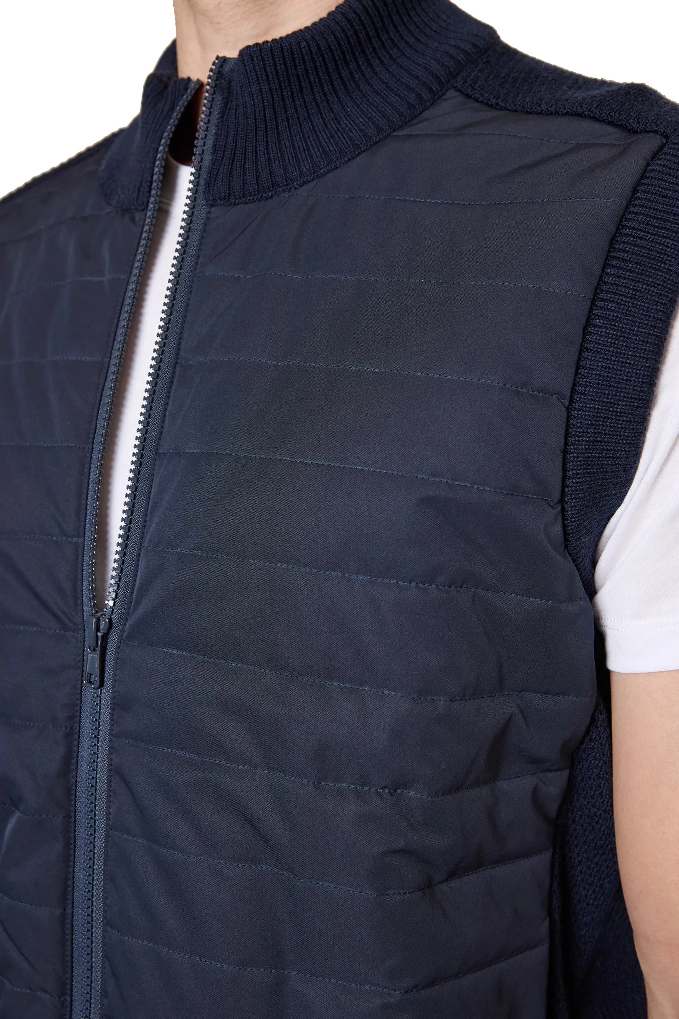 Jake Puffa Front Knitted Vest in Navy