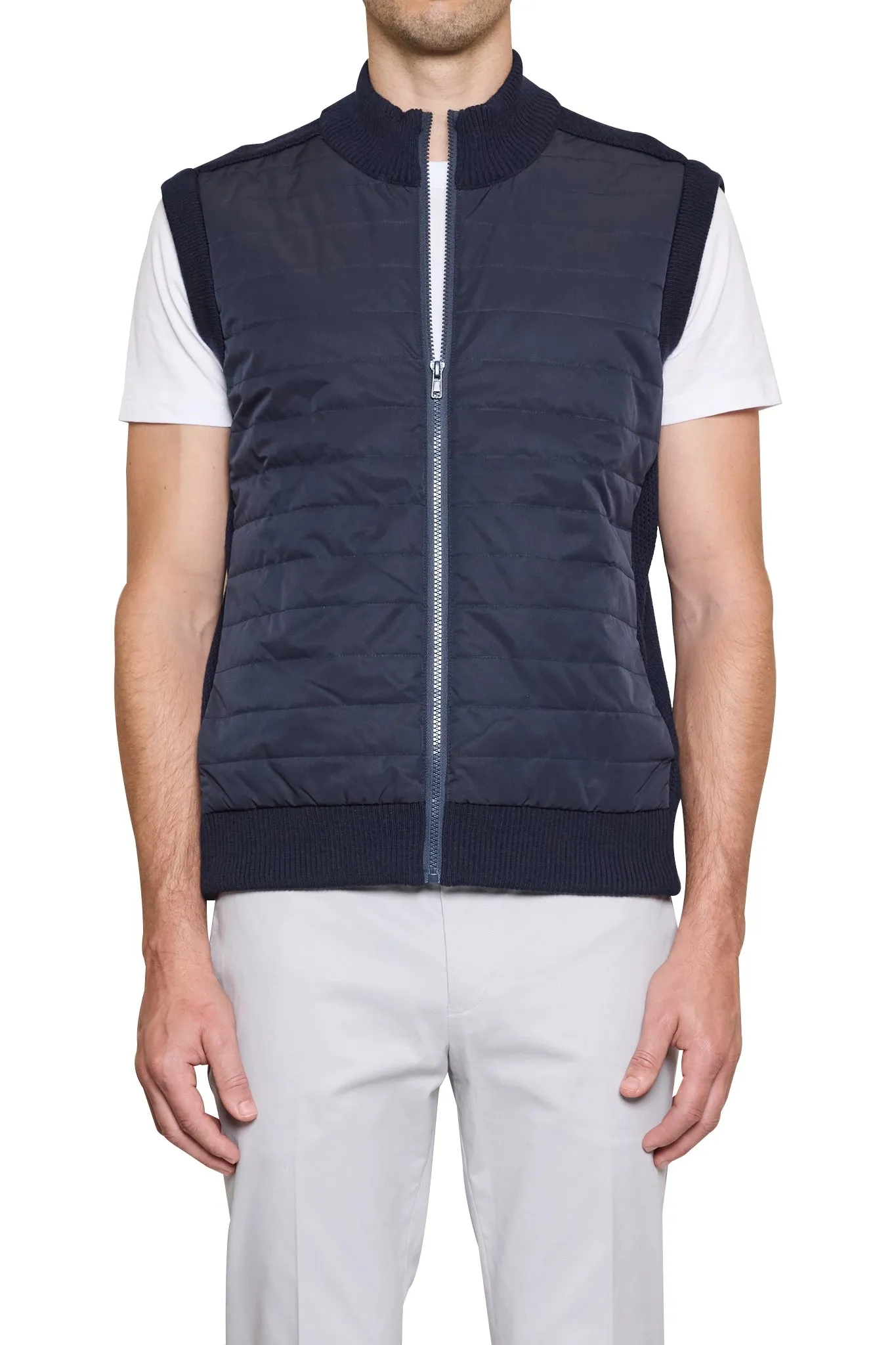 Jake Puffa Front Knitted Vest in Navy