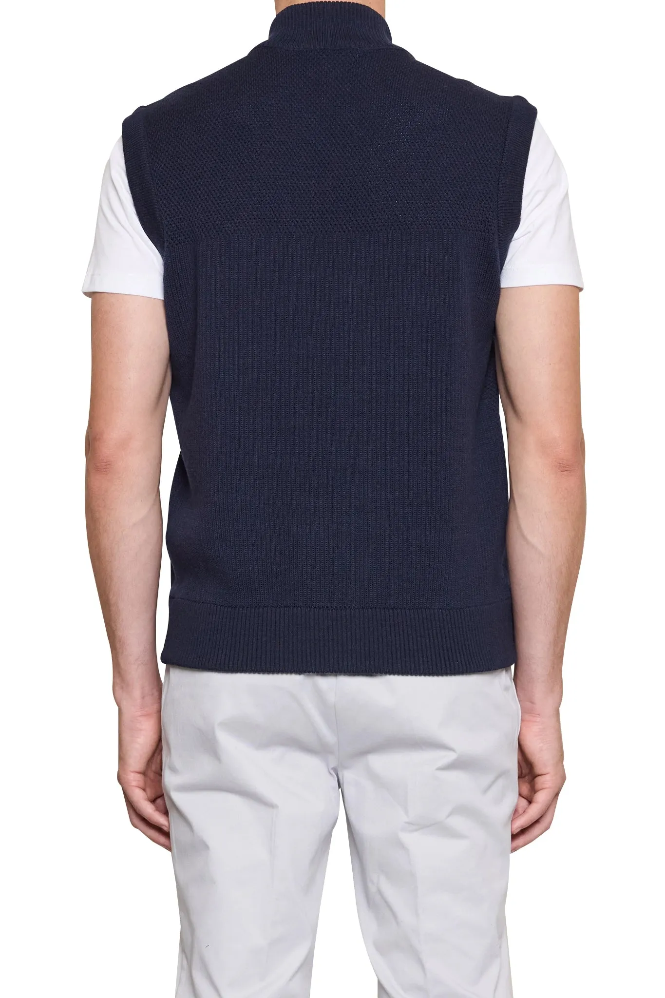 Jake Puffa Front Knitted Vest in Navy