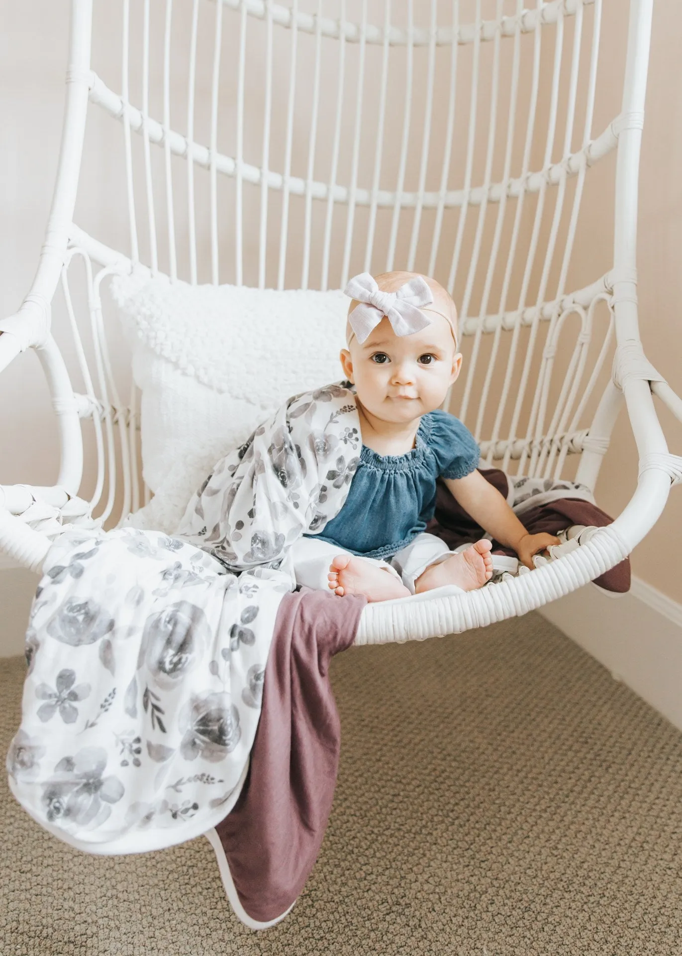 Kids Blanket | 3-Layer Knit Quilt | Grey Floral