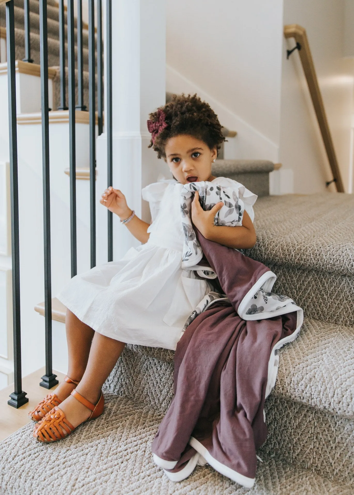 Kids Blanket | 3-Layer Knit Quilt | Grey Floral