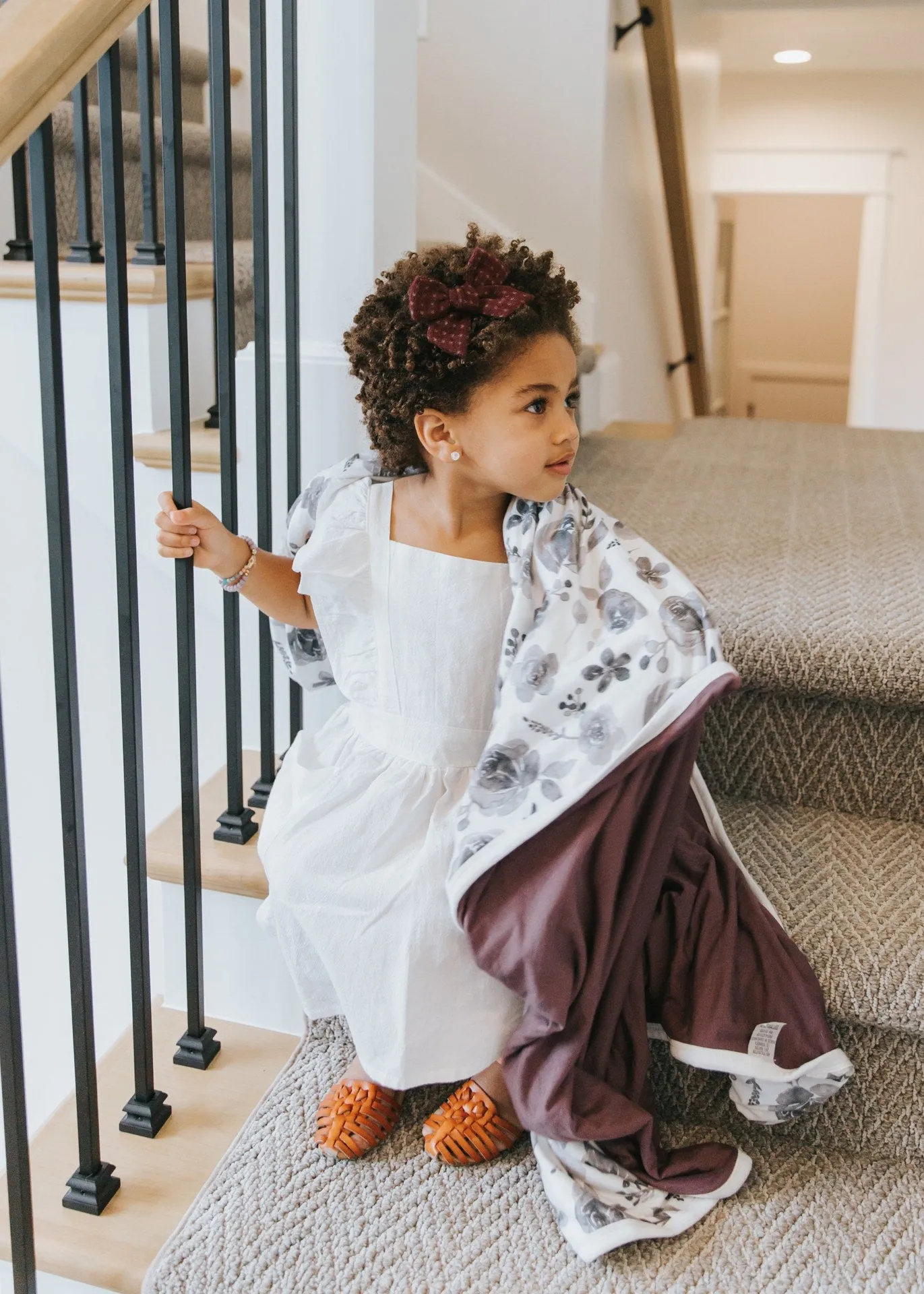 Kids Blanket | 3-Layer Knit Quilt | Grey Floral