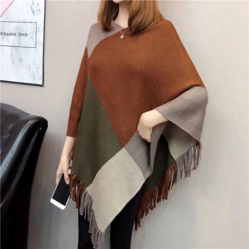 Knitted Women Shawk Poncho