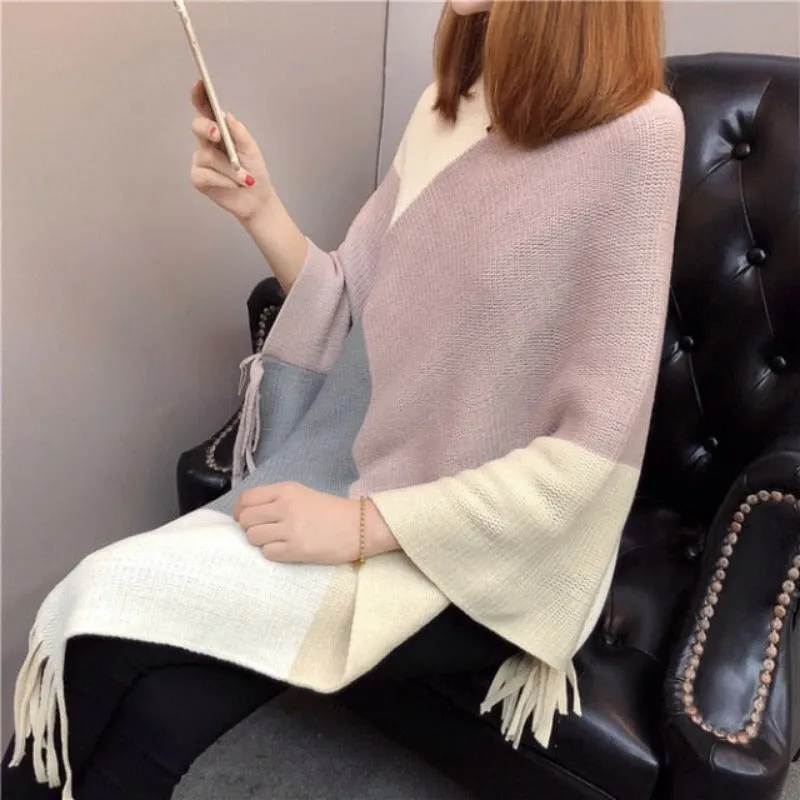 Knitted Women Shawk Poncho