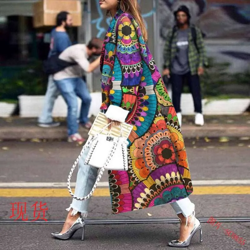 Loose Ankle Print Woolen Coat Printing