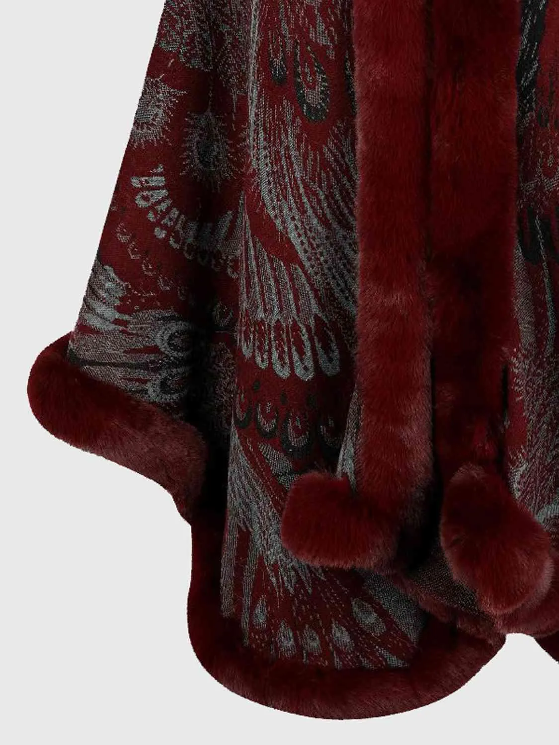 Luxurious Feel Open Front Faux Fur Trim Poncho