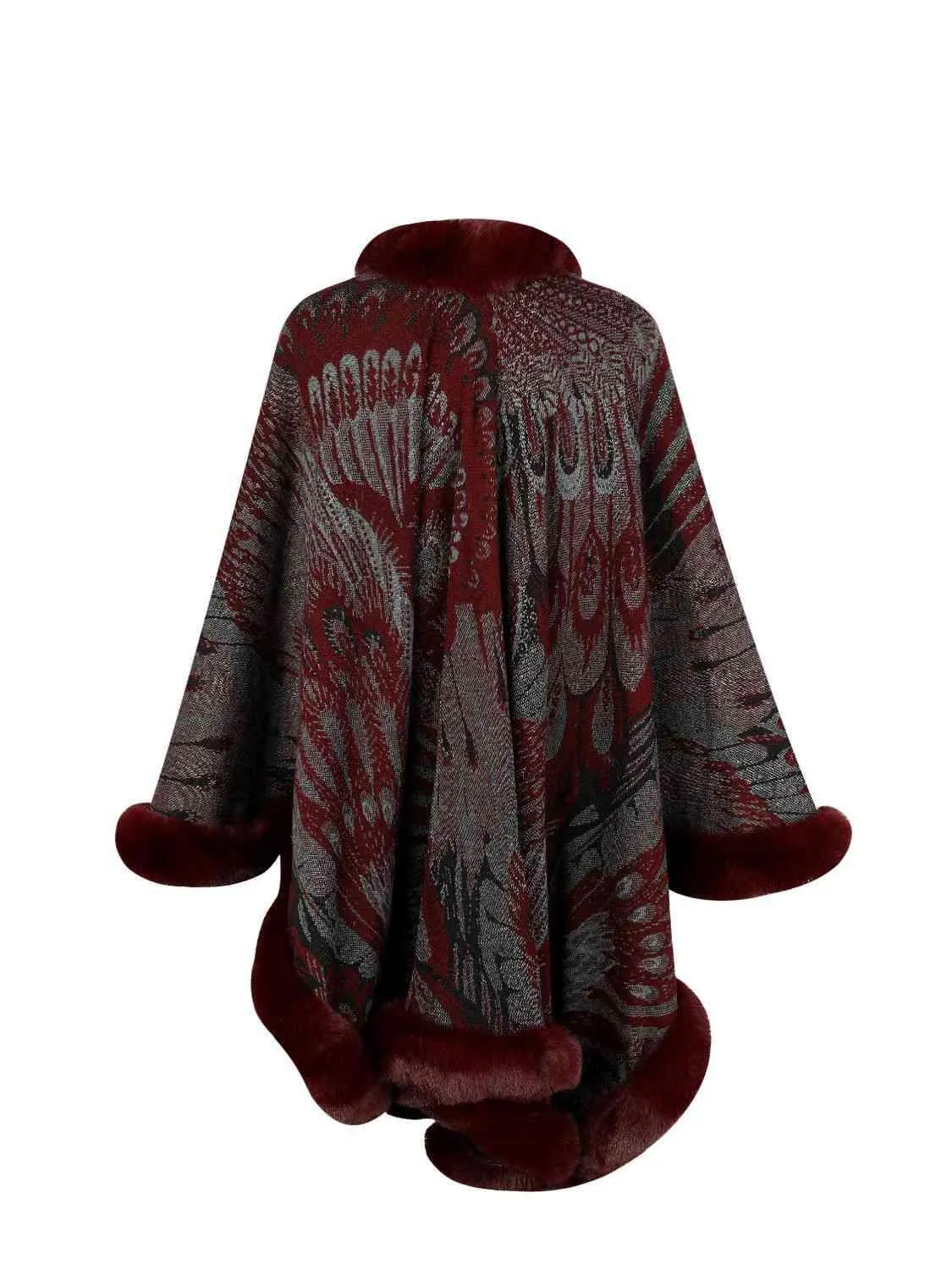 Luxurious Feel Open Front Faux Fur Trim Poncho