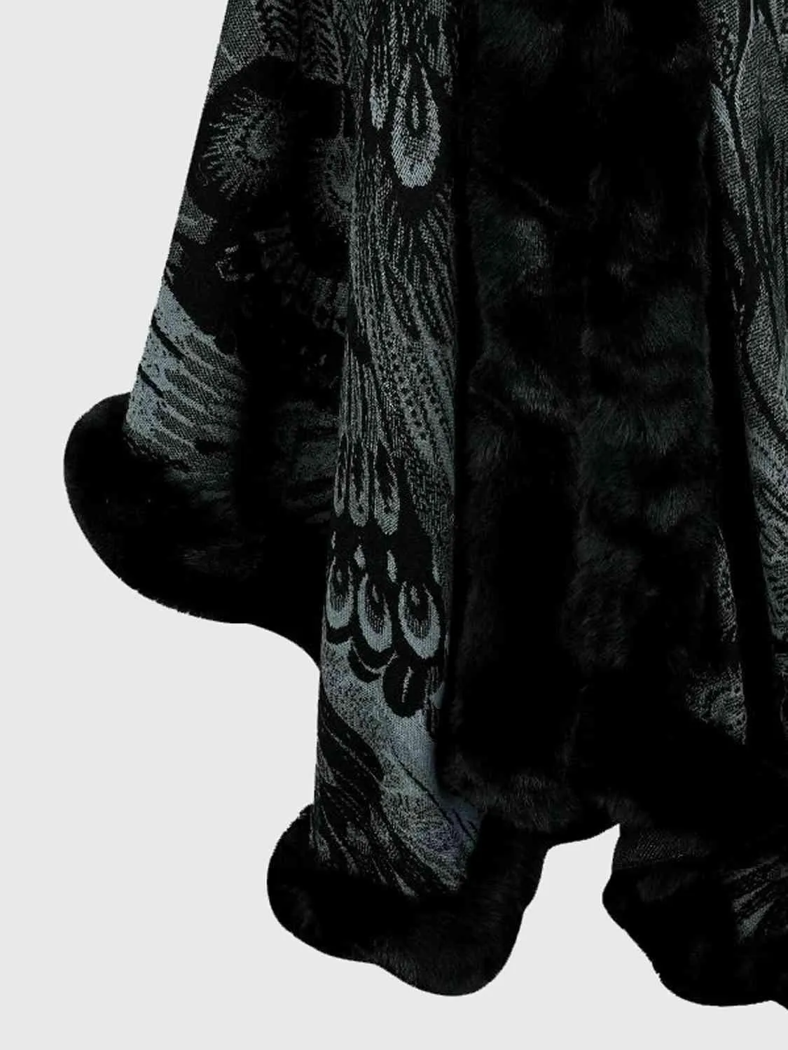 Luxurious Feel Open Front Faux Fur Trim Poncho