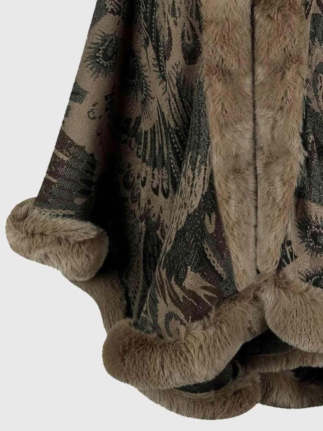 Luxurious Feel Open Front Faux Fur Trim Poncho