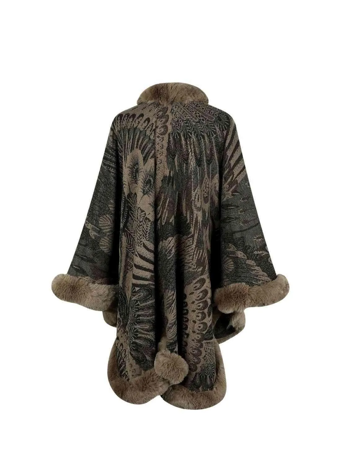 Luxurious Feel Open Front Faux Fur Trim Poncho