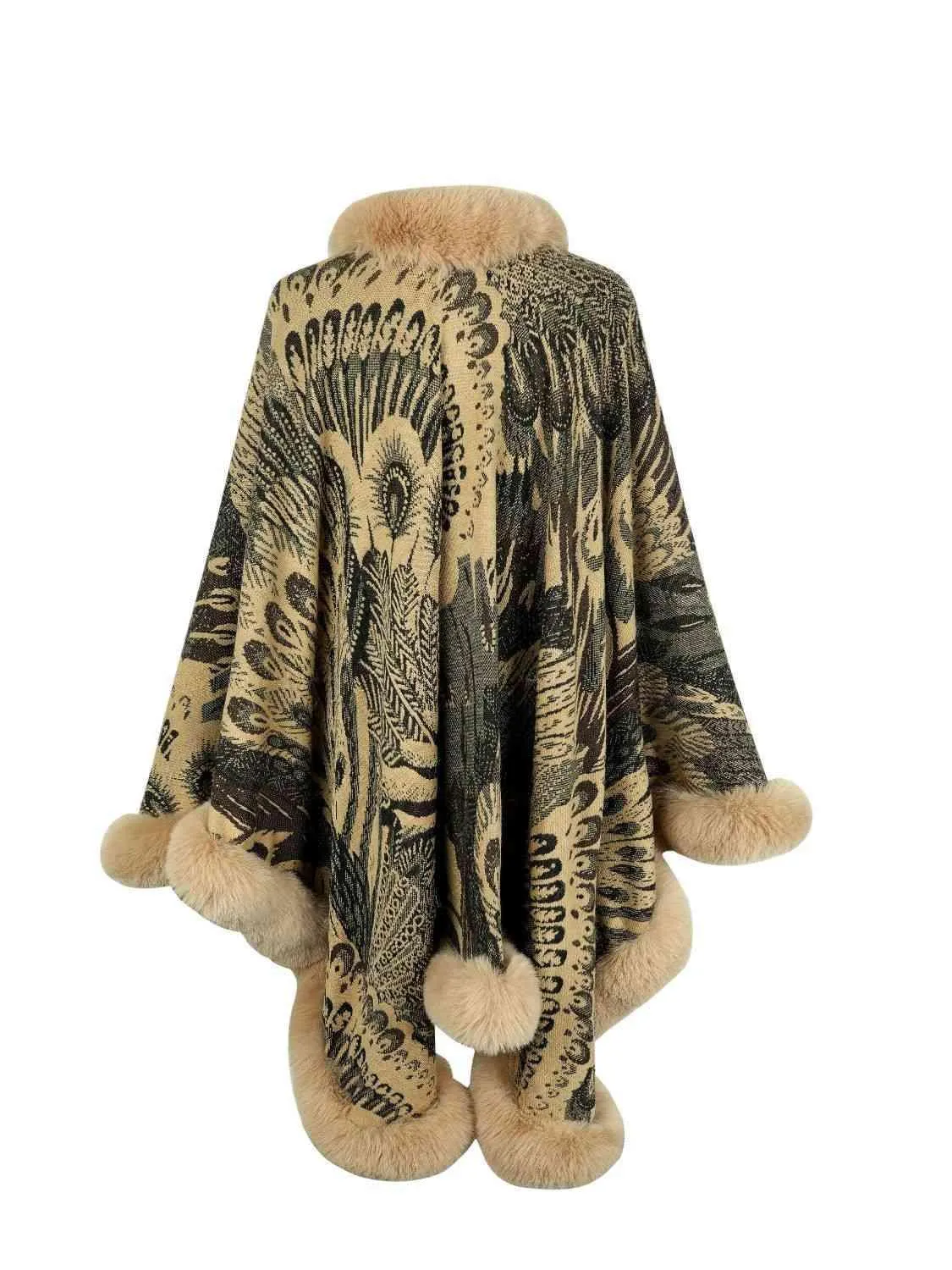 Luxurious Feel Open Front Faux Fur Trim Poncho