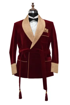 Mens Maroon Smoking Jackets Designer Elegant Wedding Party Wear Coats
