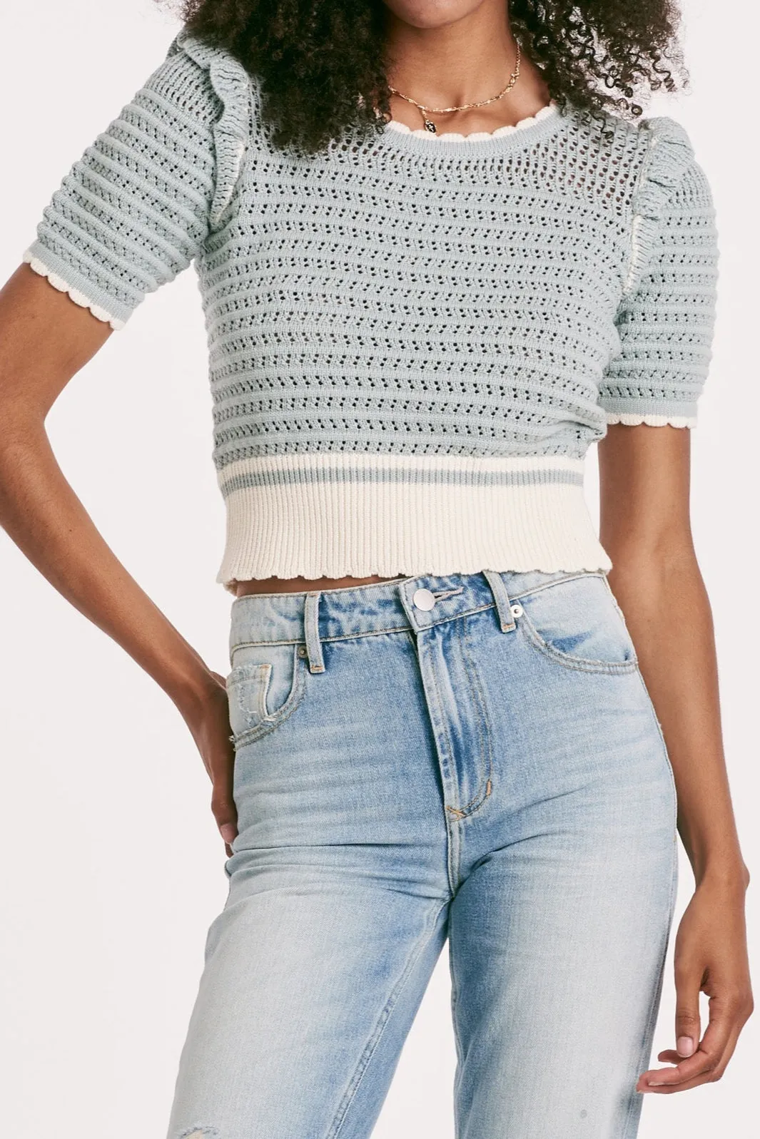 NEVE TOP PALE SAGE STRIPE